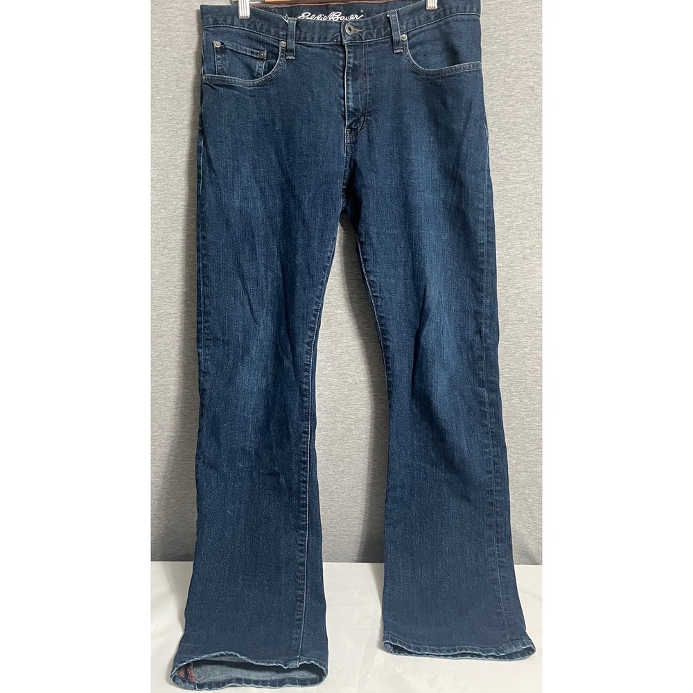 Eddie Bauer Mens Straight Fit Dark Wash Denim Jeans 34x34 (meas 34x32) Blue